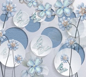 Фотообои Голубые цветы на кругах