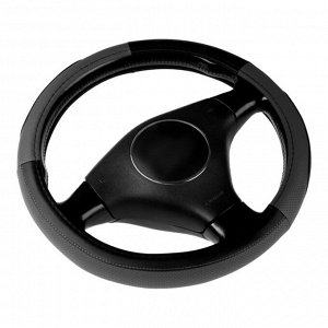 Оплетка на руль Nova Bright экокожа, черная, перфорация, серые вставки, размер М