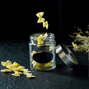 Банка для сыпучих продуктов Доляна «Премиум», 350 мл, 10*8 см, с металлической крышкой, с местом под надпись, стекло, прозрачная