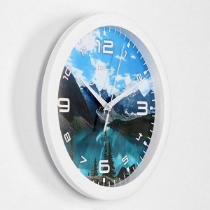 Часы настенные, серия: Природа, "Горное озеро", плавный ход, d=28 см