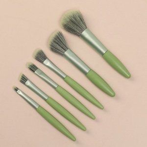 Набор кистей для макияжа, 6 предметов, PVC - чехол, цвет зелёный