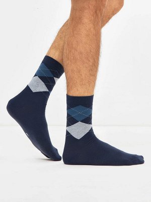 Высокие мужские носки темно-синего цвета с ромбами (1 упаковка по 5 пар)