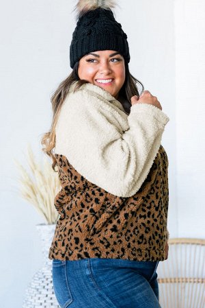 Леопардовый пушистый пуловер плюс сайз с замком