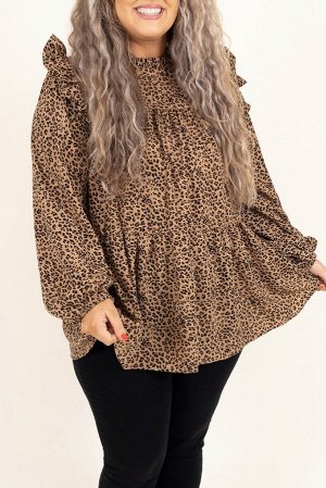 Леопардовая многоуровневая блуза беби долл с рюшами плюс сайз