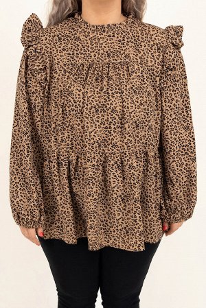 Леопардовая многоуровневая блуза беби долл с рюшами плюс сайз