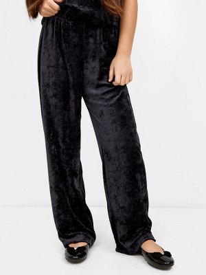 Велюровые брюки свободного силуэта черного цвета для девочек