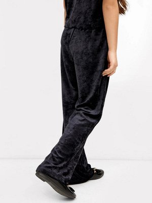 Велюровые брюки свободного силуэта черного цвета для девочек