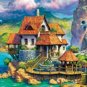 Набор для творчества Алмазная мозаика Красивый дом у моря 20*20см с подр. AS20027