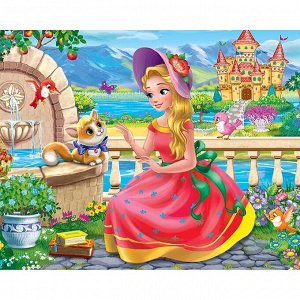 Набор для творчества Алмазная мозаика Принцесса с котенком у замка 17*22см ASM029