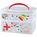 КОРОБКА УНИВЕРСАЛЬНАЯ С РУЧКОЙ И ДЕКОРОМ &quot;MULTI BOX&quot; 2 СЕКЦИИ, 245Х160х165 ММ, (2Л+3Л) (Бесцветный)