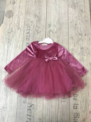 Платье нарядное (бархат, сетка) (92, розовый)