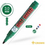 Маркер перманентный Crown &quot;Multi Marker&quot; зеленый, пулевидный, 3мм