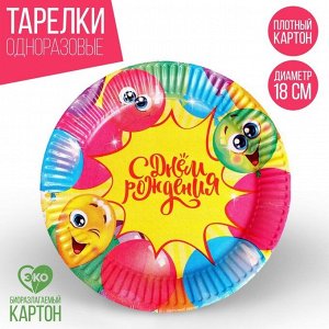 Тарелка бумажная «С Днём Рождения», весёлые шары, набор 6 шт, 18 см