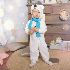 Страна карнавалия Карнавальный костюм для малышей «Медвежонок белый» с голубым шарфом, велюр, хлопок, рост 74-92 см