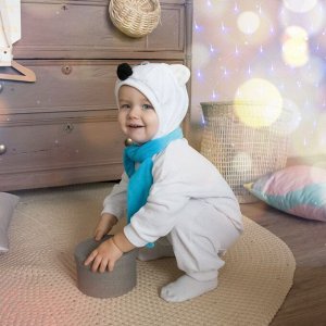Карнавальный костюм для малышей «Медвежонок белый» с голубым шарфом, велюр, хлопок, рост 74-92 см