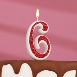 Свеча в торт на шпажке "Рубиновая коллекция", цифра 6, 5,5х3 см, рубиновая
