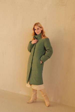 Пальто стёганое Premium Аlpolux в приглушённом зелёном