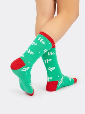 Высокие детские носки в ярком зеленом цвете с новогодним дизайном (1 упаковка по 5 пар)