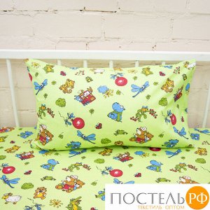 Постельное белье в детскую кроватку из бязи ГОСТ 383/2 Зоопарк цвет зеленый