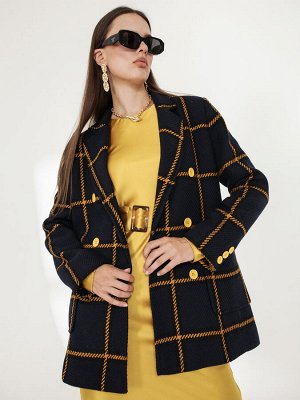 Жакет двубортный с накладными карманами желтый