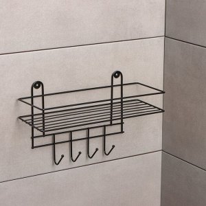 Полка для ванной прямая, 4 крючка, 33x12,5x21см, чёрная