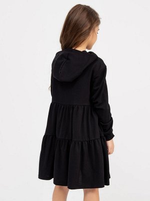 Платье с длинными рукавами и капюшоном черного цвета для девочек