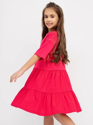 Многоярусное платье силуэта оверсайз малинового цвета для девочек