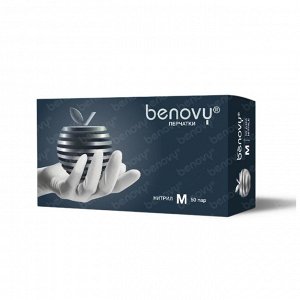 BENOVY Nitrile MultiColor BS, перчатки нитриловые, белые, M, 50 пар в упаковке