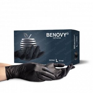 BENOVY Nitrile MultiColor BS, перчатки нитриловые, черные, L, 50 пар в упаковке