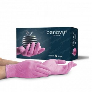 BENOVY Nitrile MultiColor, перчатки нитриловые, розовые, S, 50 пар в упаковке