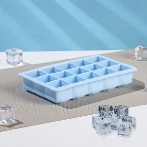 Форма для льда и кондитерских украшений Доляна «Кубик», 11,7x18,7x3 см, 15 ячеек, 3,4x3,4 см, цвет голубой