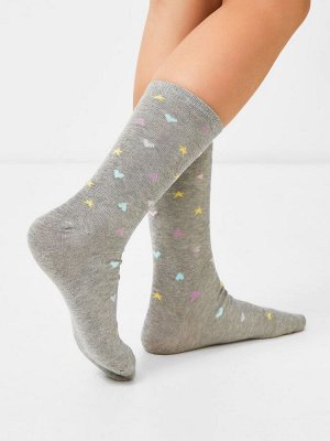 Высокие детские носки в оттенке серый меланж со звездочками и сердечками (1 упаковка по 5 пар)