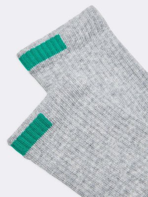Высокие детские носки в расцветке серый меланж с зеленым прямоугольником (1 упаковка по 5 пар)