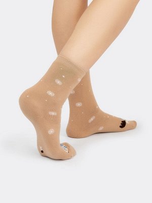 Высокие махровые носки в оттенке капучино с новогодним дизайном (1 упаковка по 5 пар)