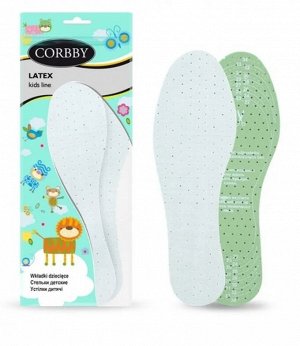 Стельки для обуви CORBBY Kids арт.1222с (размер 22-34) Детские универсальные, из мягкой латексной пены покрытой х/б тканью. Латекс пропитан приятным сосновым ароматом. пр. Польша.