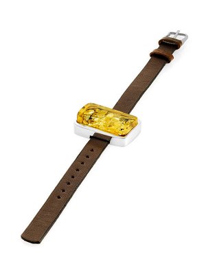 Необычный браслет из кожи с янтарём «Сильверстоун»