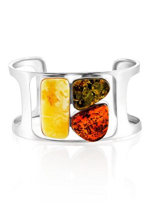 Роскошный широкий браслет из натурального янтаря разных оттенков Bella Terra