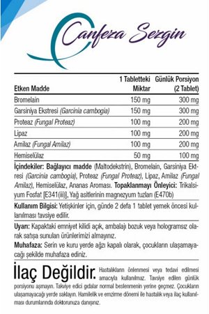 Canfeza Sezgin Бромелайн Плюс, пищеварительные ферменты, экстракт гарцинии, 60 табл * 1000 mg