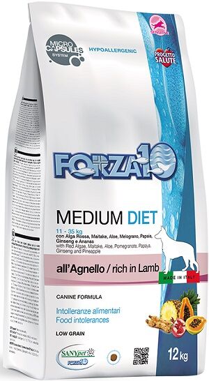 Сухой гипоаллергенных корм Forza 10 Medium Diet Angnello для взрослых собак средних пород Ягненок. 12 кг. Супер премиум. Италия