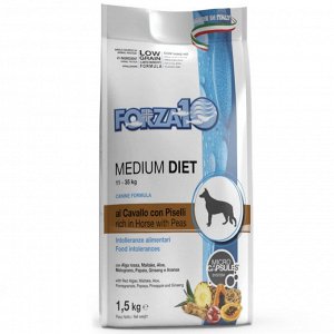 Сухой диетический корм Forza 10 Medium Diet Low Grain Cav pis для взрослых собак всех средних Конина Горох и рис. 12 кг. Супер премиум. Италия