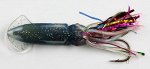 Каракатица оснащенная 4.5&quot; (кр., белая, синий вкладыш, блестки, мишура, два крючка № 17 и №18 с вертлюгом)