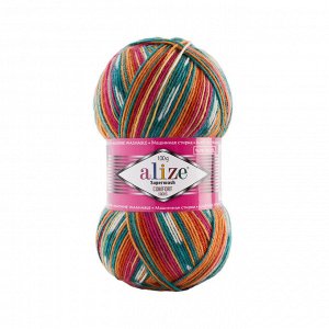 Alize Superwash Comfort Socks №7839 оранж/бирюза