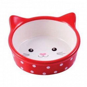 Миска Mr.Kranch керамическая для кошек Мордочка кошки 250 мл красная в горошек