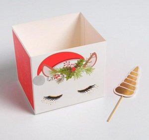 Коробка для цветов с топперами «Новогодний единорог», 10 х 10 х 12 см