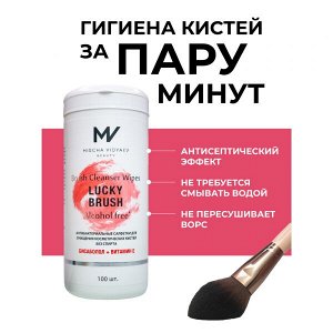 Антибактериальные бесспиртовые салфетки LUCKY BRUSH для очищения кистей BRUSH CLEANSER WIPES ALCOHOL FREE 100шт