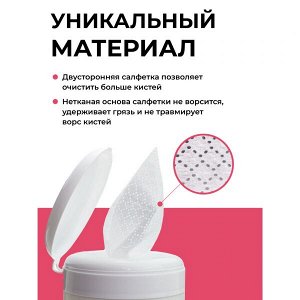 Антибактериальные бесспиртовые салфетки LUCKY BRUSH для очищения кистей BRUSH CLEANSER WIPES ALCOHOL FREE 100шт