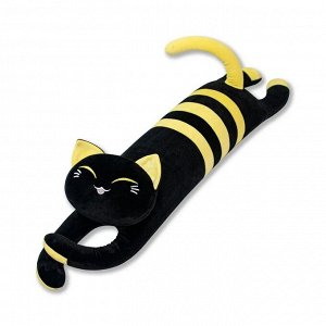 Кот батон длинный черный полосатый - игрушка обнимашка плюшевая/Игрушка мягкая &quot;Кот батон&quot;/Подушка - обнимашка в виде длинного кота