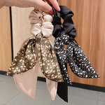 Резинка для волос шифоновая с цветочным принтом и бантом
