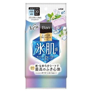 LION Дезодорант для всего тела в форме салфеток "Ban Premium Refresh Shower Sheets" (с пудрой и охлаждающим эффектом / аромат «Цветочное мыло») 30 шт. / 24