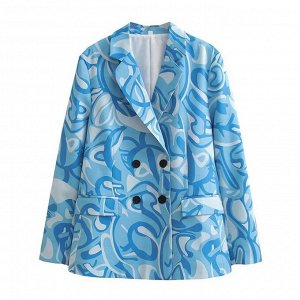 Женский пиджак на пуговицах, с принтом, цвет голубой